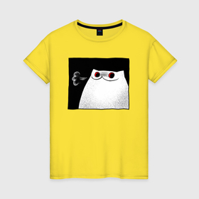 Женская футболка хлопок с принтом Мрачный кот серьёзно задумался в Новосибирске, 100% хлопок | прямой крой, круглый вырез горловины, длина до линии бедер, слегка спущенное плечо | 