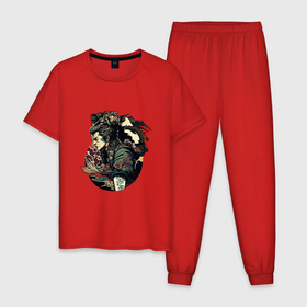 Мужская пижама хлопок с принтом Самурай Samurai в Белгороде, 100% хлопок | брюки и футболка прямого кроя, без карманов, на брюках мягкая резинка на поясе и по низу штанин
 | 