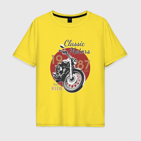 Мужская футболка хлопок Oversize с принтом Мотоцикл Ретро принт 1 , 100% хлопок | свободный крой, круглый ворот, “спинка” длиннее передней части | 