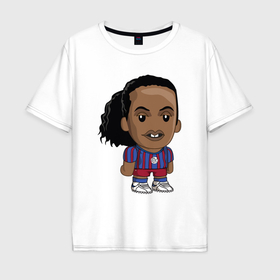 Мужская футболка хлопок Oversize с принтом Ronaldinho Barcelona в Петрозаводске, 100% хлопок | свободный крой, круглый ворот, “спинка” длиннее передней части | 