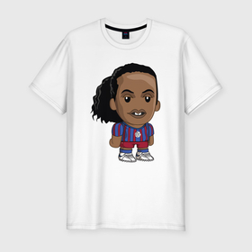 Мужская футболка хлопок Slim с принтом Ronaldinho Barcelona в Петрозаводске, 92% хлопок, 8% лайкра | приталенный силуэт, круглый вырез ворота, длина до линии бедра, короткий рукав | 