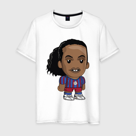 Мужская футболка хлопок с принтом Ronaldinho Barcelona в Екатеринбурге, 100% хлопок | прямой крой, круглый вырез горловины, длина до линии бедер, слегка спущенное плечо. | 