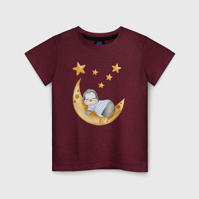 Детская футболка хлопок с принтом Детеныш пингвина спит на Луна в Курске, 100% хлопок | круглый вырез горловины, полуприлегающий силуэт, длина до линии бедер | 