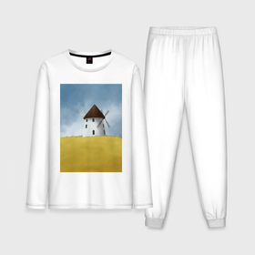 Мужская пижама с лонгсливом хлопок с принтом Ветряная мельница в поле в Курске,  |  | Тематика изображения на принте: 