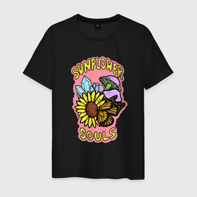 Мужская футболка хлопок с принтом Sunflower souls в Екатеринбурге, 100% хлопок | прямой крой, круглый вырез горловины, длина до линии бедер, слегка спущенное плечо. | 