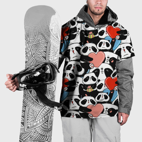 Накидка на куртку 3D с принтом Панды с сердечками в Новосибирске, 100% полиэстер |  | 