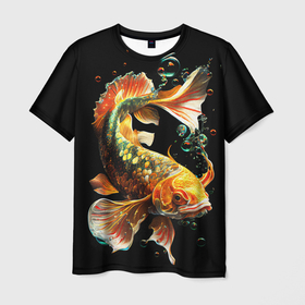 Мужская футболка 3D с принтом Золотая рыбка моей мечты в Екатеринбурге, 100% полиэфир | прямой крой, круглый вырез горловины, длина до линии бедер | Тематика изображения на принте: 