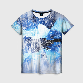 Женская футболка 3D с принтом Ледяной и пиксельный паттерн в Курске, 100% полиэфир ( синтетическое хлопкоподобное полотно) | прямой крой, круглый вырез горловины, длина до линии бедер | 