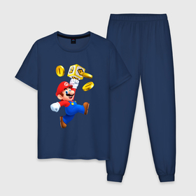 Мужская пижама хлопок с принтом Марио сбивает монетки в Петрозаводске, 100% хлопок | брюки и футболка прямого кроя, без карманов, на брюках мягкая резинка на поясе и по низу штанин
 | 