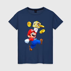 Женская футболка хлопок с принтом Марио сбивает монетки в Санкт-Петербурге, 100% хлопок | прямой крой, круглый вырез горловины, длина до линии бедер, слегка спущенное плечо | 