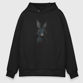 Мужское худи Oversize хлопок с принтом The Sinister Rabbit в Белгороде, френч-терри — 70% хлопок, 30% полиэстер. Мягкий теплый начес внутри —100% хлопок | боковые карманы, эластичные манжеты и нижняя кромка, капюшон на магнитной кнопке | 