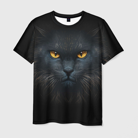 Мужская футболка 3D с принтом Midjourney black cat в Екатеринбурге, 100% полиэфир | прямой крой, круглый вырез горловины, длина до линии бедер | 