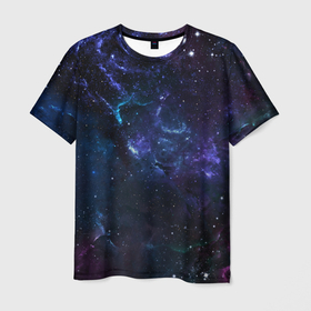 Мужская футболка 3D с принтом Сияние галактик. Космос. в Белгороде, 100% полиэфир | прямой крой, круглый вырез горловины, длина до линии бедер | 
