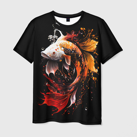Мужская футболка 3D с принтом Золотая рыбка белый дракон в Петрозаводске, 100% полиэфир | прямой крой, круглый вырез горловины, длина до линии бедер | Тематика изображения на принте: 