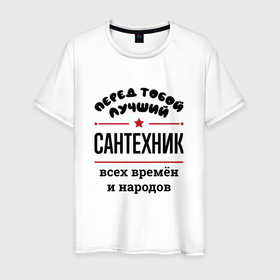 Мужская футболка хлопок с принтом Перед тобой лучший сантехник   всех времён и народов в Белгороде, 100% хлопок | прямой крой, круглый вырез горловины, длина до линии бедер, слегка спущенное плечо. | 
