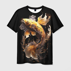 Мужская футболка 3D с принтом Рыба золотой дракон в Кировске, 100% полиэфир | прямой крой, круглый вырез горловины, длина до линии бедер | 