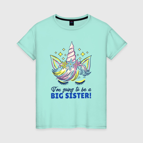 Женская футболка хлопок с принтом Im going to be a big sister в Курске, 100% хлопок | прямой крой, круглый вырез горловины, длина до линии бедер, слегка спущенное плечо | 