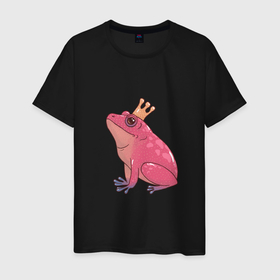 Мужская футболка хлопок с принтом Розовая принцесса лягушка в Петрозаводске, 100% хлопок | прямой крой, круглый вырез горловины, длина до линии бедер, слегка спущенное плечо. | 