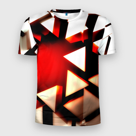 Мужская футболка 3D Slim с принтом Плиты треугольники в Новосибирске, 100% полиэстер с улучшенными характеристиками | приталенный силуэт, круглая горловина, широкие плечи, сужается к линии бедра | 