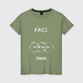 Женская футболка хлопок с принтом JIMIN  FACE  Set Me Free в Курске, 100% хлопок | прямой крой, круглый вырез горловины, длина до линии бедер, слегка спущенное плечо | 