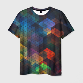 Мужская футболка 3D с принтом стеклянная мозаика цветная в Белгороде, 100% полиэфир | прямой крой, круглый вырез горловины, длина до линии бедер | 