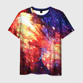 Мужская футболка 3D с принтом Космическое сияние ночь , 100% полиэфир | прямой крой, круглый вырез горловины, длина до линии бедер | Тематика изображения на принте: 
