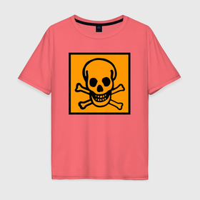 Мужская футболка хлопок Oversize с принтом Череп предупреждение в Курске, 100% хлопок | свободный крой, круглый ворот, “спинка” длиннее передней части | Тематика изображения на принте: 