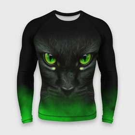 Мужской рашгард 3D с принтом Черный кот с зелеными глазами в Санкт-Петербурге,  |  | 