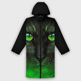 Мужской дождевик 3D с принтом Черный кот с зеленым цветом в Кировске,  |  | 