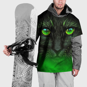 Накидка на куртку 3D с принтом Черный кот с зеленым цветом , 100% полиэстер |  | Тематика изображения на принте: 