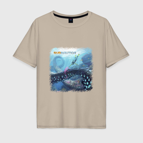 Мужская футболка хлопок Oversize с принтом Subnautica   подводный мир в Курске, 100% хлопок | свободный крой, круглый ворот, “спинка” длиннее передней части | 