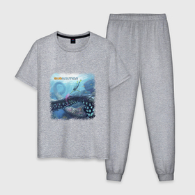 Мужская пижама хлопок с принтом Subnautica   подводный мир в Новосибирске, 100% хлопок | брюки и футболка прямого кроя, без карманов, на брюках мягкая резинка на поясе и по низу штанин
 | 