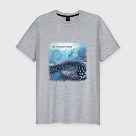 Мужская футболка хлопок Slim с принтом Subnautica   подводный мир в Курске, 92% хлопок, 8% лайкра | приталенный силуэт, круглый вырез ворота, длина до линии бедра, короткий рукав | 