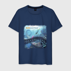 Мужская футболка хлопок с принтом Subnautica   подводный мир в Кировске, 100% хлопок | прямой крой, круглый вырез горловины, длина до линии бедер, слегка спущенное плечо. | Тематика изображения на принте: 