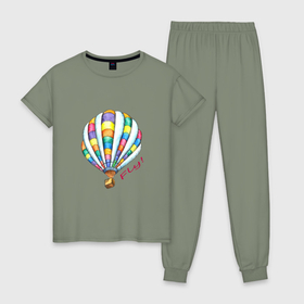 Женская пижама хлопок с принтом Яркий воздушный шар в Петрозаводске, 100% хлопок | брюки и футболка прямого кроя, без карманов, на брюках мягкая резинка на поясе и по низу штанин | 