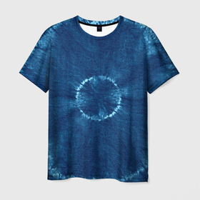 Мужская футболка 3D с принтом Синий круг тай дай , 100% полиэфир | прямой крой, круглый вырез горловины, длина до линии бедер | 