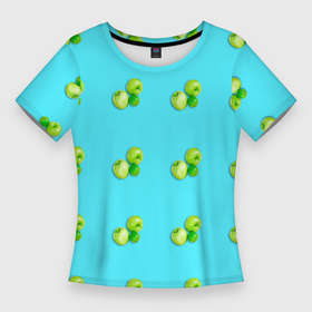 Женская футболка 3D Slim с принтом Зеленое яблоко и лайм ,  |  | 