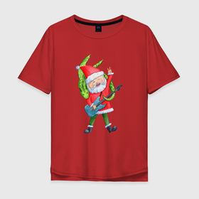 Мужская футболка хлопок Oversize с принтом Дракон и Санта Клаус в Екатеринбурге, 100% хлопок | свободный крой, круглый ворот, “спинка” длиннее передней части | 