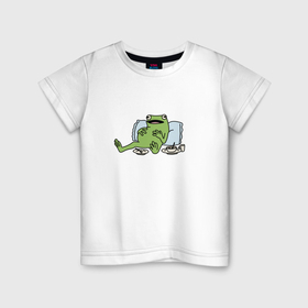 Детская футболка хлопок с принтом Ленивая лягушка в Петрозаводске, 100% хлопок | круглый вырез горловины, полуприлегающий силуэт, длина до линии бедер | Тематика изображения на принте: 
