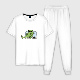 Мужская пижама хлопок с принтом Ленивая лягушка в Белгороде, 100% хлопок | брюки и футболка прямого кроя, без карманов, на брюках мягкая резинка на поясе и по низу штанин
 | Тематика изображения на принте: 