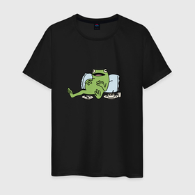 Мужская футболка хлопок с принтом Ленивая лягушка в Белгороде, 100% хлопок | прямой крой, круглый вырез горловины, длина до линии бедер, слегка спущенное плечо. | Тематика изображения на принте: 