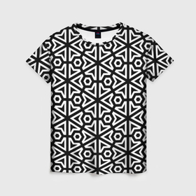 Женская футболка 3D с принтом Чёрный и белый ромбический паттерн в Екатеринбурге, 100% полиэфир ( синтетическое хлопкоподобное полотно) | прямой крой, круглый вырез горловины, длина до линии бедер | 