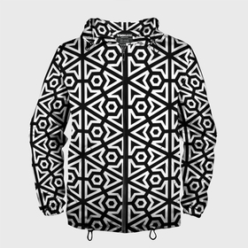 Мужская ветровка 3D с принтом Чёрный и белый ромбический паттерн в Екатеринбурге, 100% полиэстер | подол и капюшон оформлены резинкой с фиксаторами, два кармана без застежек по бокам, один потайной карман на груди | 