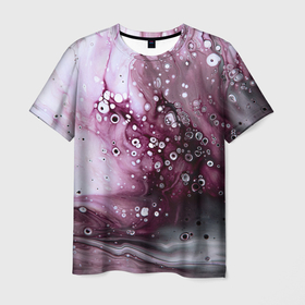 Мужская футболка 3D с принтом Фиолетовый и белый разлив красок в Кировске, 100% полиэфир | прямой крой, круглый вырез горловины, длина до линии бедер | 