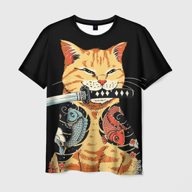 Мужская футболка 3D с принтом Yakuza tattoo cat в Кировске, 100% полиэфир | прямой крой, круглый вырез горловины, длина до линии бедер | Тематика изображения на принте: 