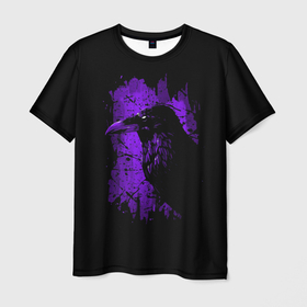 Мужская футболка 3D с принтом dark purple raven в Петрозаводске, 100% полиэфир | прямой крой, круглый вырез горловины, длина до линии бедер | Тематика изображения на принте: 