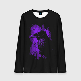 Мужской лонгслив 3D с принтом dark purple raven в Петрозаводске, 100% полиэстер | длинные рукава, круглый вырез горловины, полуприлегающий силуэт | Тематика изображения на принте: 