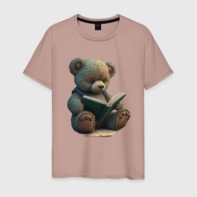 Мужская футболка хлопок с принтом Читающий медвежонок в Белгороде, 100% хлопок | прямой крой, круглый вырез горловины, длина до линии бедер, слегка спущенное плечо. | 