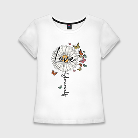 Женская футболка хлопок Slim с принтом Love yourself inscription в Курске,  |  | 
