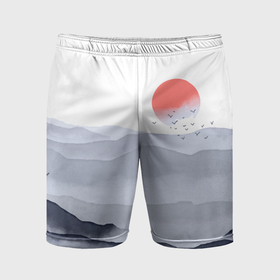 Мужские шорты спортивные с принтом Японский пейзаж   восход солнца в Санкт-Петербурге,  |  | Тематика изображения на принте: 
